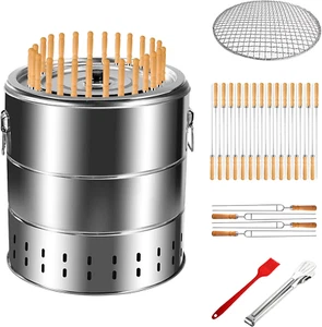 Stainless Steel Smokeless Barbecue Surround Charcoal Grill, Portable Kebabs Char - Picture 1 of 6