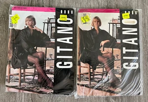 GITANO Vintage Nylons Black Striped Off White Dots Swiss Dot One Size Size A - Picture 1 of 2