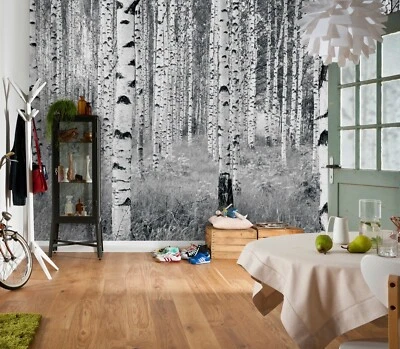 FONDO PINTADO FOTOGRÁFICO BOSQUE 368x248 cm blanco y negro dormitorio y salón mural Foto 1 de 4