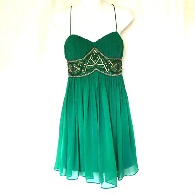 Aidan Mattox шелк платье выпускного вечера зеленый украшенный завышенной талией спагетти 0 - Изображение 1 из 4