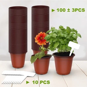 100PCS Plant Seedlings Starting Pot Flower Pots Plastic Nursery W/Labels Garden - Picture 1 of 10