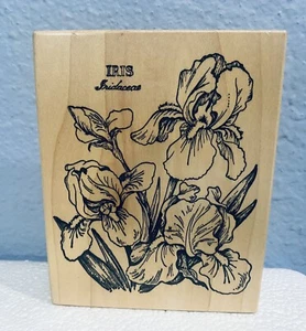 Sello de goma montado en madera PSX vintage flor de iris K-040 4" x 5" - Imagen 1 de 3