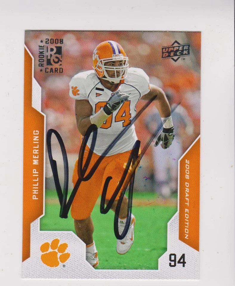 2008 Upper Deck Draft Ed. Autographed #91 Phillip Merling RC, Clemson Tigers - Image 1 of 1