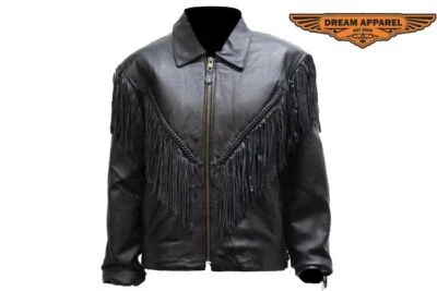 Women Black Classic Fit Motorcycle Biker Leather Braided & Fringes Jacket - Image 1 of 4