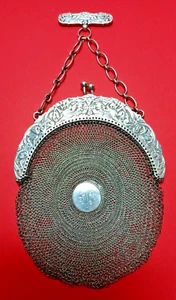 Victorian Wire Mesh Sterling Silver Coin Purse Griffins Hand Engraved JRR25 - Picture 1 of 24