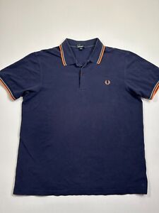 Fred Perry Polo Shirt Mens Large Blue Orange Short Sleeve Collared Casual Logo