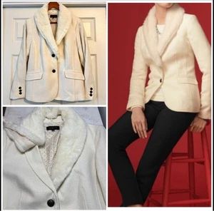 Talbots Cream Faux Fur Blazer Jacket Size 14 - Picture 1 of 8