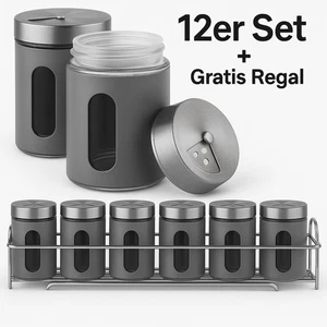 Gewürzstreuer Set Gewürzregal Pfeffer Salz Gewürz Streuer Dosen Edelstahl Grau - Bild 1 von 6