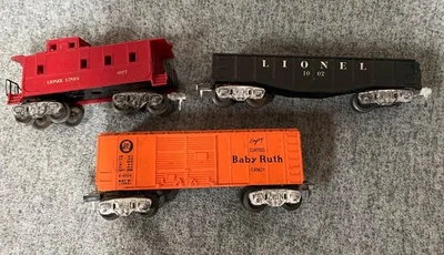 Lote de vagones de tren vintage Lionel Baby Ruth Boxcar, góndola Lionel 1007, caboose Foto 1 de 4
