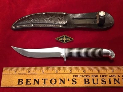 WESTERN CUTLERY "BLACK BEAUTY"  F-40 FIXED BLADE KNIFE & ORIGINAL SHEATH-NICE ! - Image 1 of 4