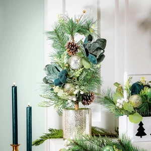 Shades of Green Faux Floral Tree Table Decor Artificial in Pot with Ornaments, 2 - Picture 1 of 2
