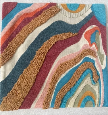 "Funda almohada Yaya & Co Lourdes algodón orgánico 20"" x 20"" crudo, púrpura, azul" Foto 1 de 4