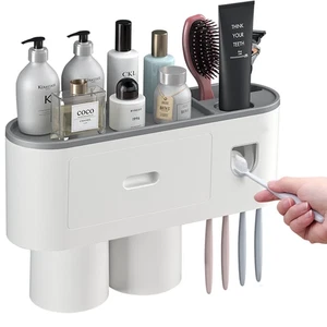 Zahnbürstenhalter für Badezimmer, Zahnpastahalter und Spender, auch Wandmontage - Bild 1 von 12
