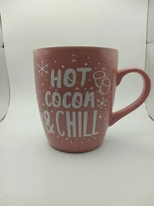 Hot Cocoa And Chill! Pink And White - 27oz Coffee Mug Snowflake Great Gift - Picture 1 of 2