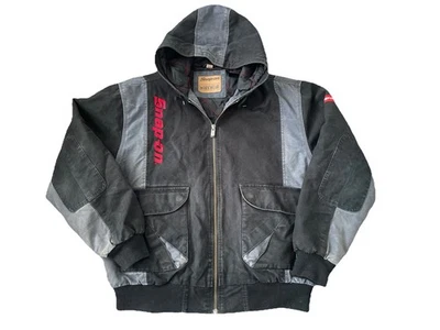 Chaqueta de invierno aislante de lona con capucha herramientas a presión vintage años 90 XL negra gris Foto 1 de 4