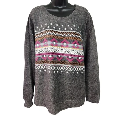 Top elástico Cuddl Duds Fleecewear talla L gris con estampado rosa del suroeste Foto 1 de 4