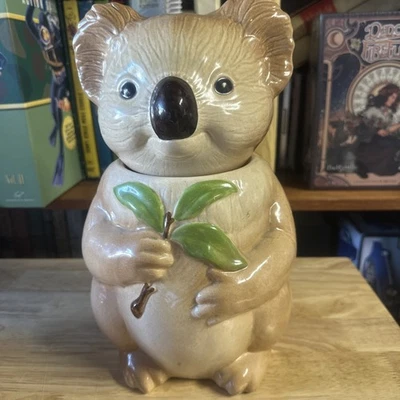 METLOX POPPYTRAIL Ceramic KOALA Bear Cookie Jar Holding Eucalyptus Leaf 12"  - Image 1 of 4