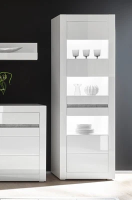 Vitrine Glasvitrine Standvitrine Carat 66cm LED weiß Hochglanz beton grifflos MD - Bild 1 von 4