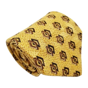 Ermenegildo Zegna Necktie Gold Geometric Pattern Men's Silk Neck Tie - Picture 1 of 5