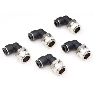 5/32" Elbow Male Push Fittings, 90 Degree, 5/32" Od X 1/4" NPT, Air & Water, 5 P - Picture 1 of 6