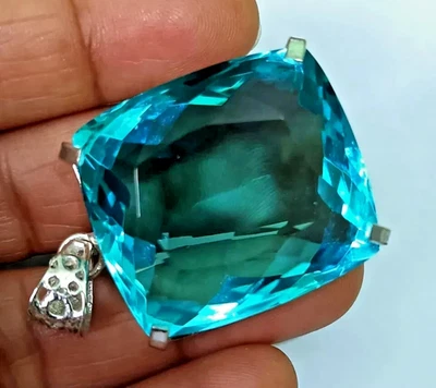 Colgante de plata maciza 925 con topacio azul natural certificado por 109,9 quilates LT piedras preciosas sueltas Foto 1 de 4