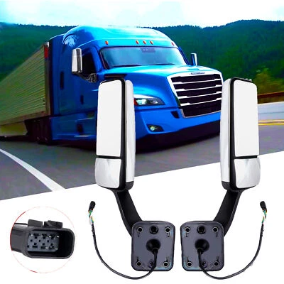 LH+RH Side Chrome Power Heated Pair Mirrors For Freightliner Cascadia 2008-2018 Foto 1 de 4
