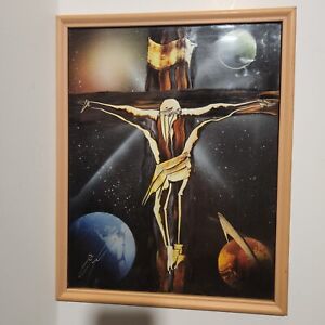 Painted Jesus in Space original signed art, 15"x12" framed
