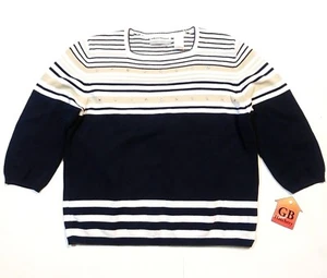 PM Petitie Medium Size Pullover Marke Alfred Dunner gestreift Sterne blau - Bild 1 von 4