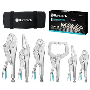 6-Piece CR-V Locking Pliers Set, 6-1/2”, 9-1/2” Long Nose Locking Pliers - Picture 1 of 7