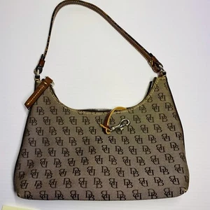 Dooney & Bourke Monogram Small Shoulder Bag Purse Tote Vintage Tan Brown - Picture 1 of 10