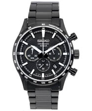 Seiko Mens Chronograph Black Dial Stainless Steel 100ATM Watch SSB415 NEW