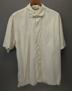 Tommy Bahama Silk Hawaiian Shirt Mens L Embroidered Floral Panel Short Sleeve - Picture 1 of 12