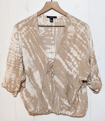 Blusa corta Forever 21 Top para mujer S beige tie dye sobrepelliz envolvente manga dolman Foto 1 de 4