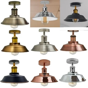 Vintage Industrie Decken Leuchte Halb Unterputz Retro Metallschirm Lampe - Bild 1 von 39