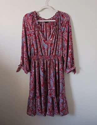 Vestido Talbots Midi Talla M Rojo Cintura Calada Paisley Boho Cuello en V Manga Larga Foto 1 de 4