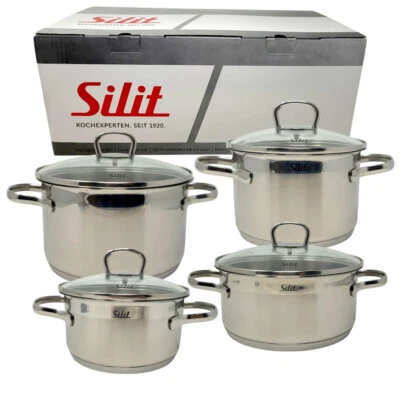 Silit Stainless Steel Saucepan Set Tuscany 4pc Pour Rim Glass Lids Part Frosted Pots - Image 1 of 4