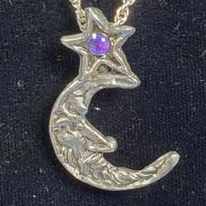 Moon Star Purple Pewter Pendant Fellowship Foundry US Made Retired *NEW* - Picture 1 of 3