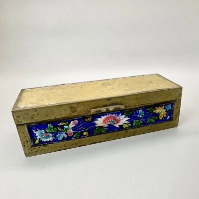 🟩Caja de estampillas antiguas chinas cloisonné esmaltadas azules motivo floral flor Foto 1 de 4