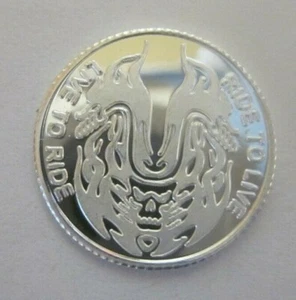SKULL HANDLEBAR MOTORCYCLE 1 GRAM .999 SILVER ROUND COIN HARLEY STURGIS GOLDWING - Picture 1 of 3