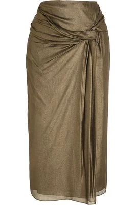 $750 Burberry London Falda Drapeada Metálica Seda-Crepé en Dorado EE. UU. 10 NUEVA CON ETIQUETAS Foto 1 de 4