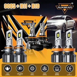AUXBEAM 9005 H11 H10 LED Headlight Bulbs High / Low Beam / Fog Lights Cool White - Picture 1 of 16
