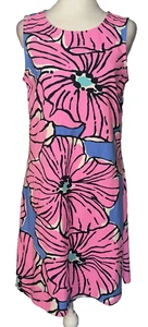 Vestido Mahi Dorado Talla Grande Rosa Azul Floral Sin Mangas Cuello Redondo Hecho en EE. UU. - Imagen 1 de 8