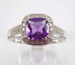 2Ct Cushion Cut Simulated Amethyst Engagement Halo Ring 14k White Gold Plated - Picture 1 of 5