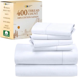 6-Pc Queen Size Sheet Set with 4 Pillowcases - 400 Thread Count 100% Cotton Shee - Picture 1 of 8