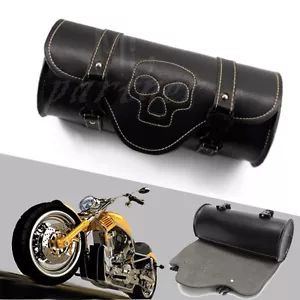 Motorcycle Skull Saddlebag PU Leather Round Barrel Saddle Tool Bag For Honda - Picture 1 of 8
