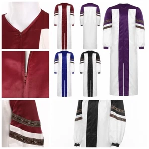 Hombres Albornoces Rayas Vestido Manga Larga Capa Clero Túnica Cremallera Vestido Fiesta - Imagen 1 de 55