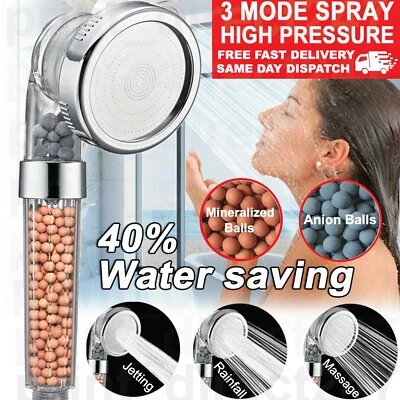 STURGA SHOWER HEAD 3 MODE HIGH TURBO PRESSURE 40% WATER SAVING BATHROOM IONIC 3 FILTER