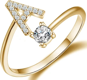 Haoze Initial Letter Ring for Women Gold Silver Stackable Alphabet Rings with In - Picture 1 of 12