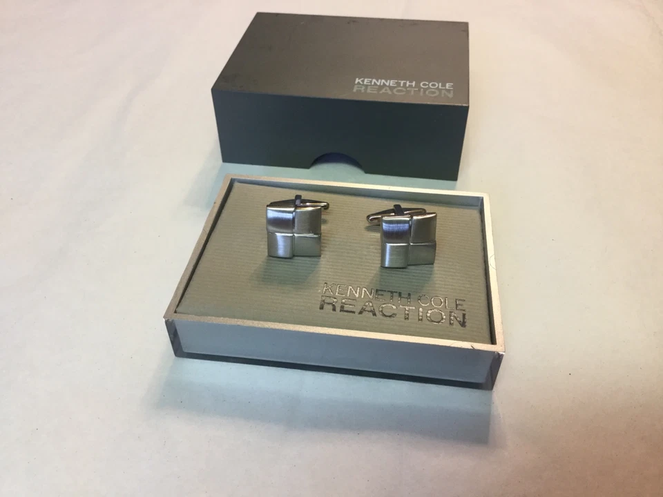 Kenneth Cole Reaction Brushed Silver Metal 4 square Cufflinks  - Image 1 of 2