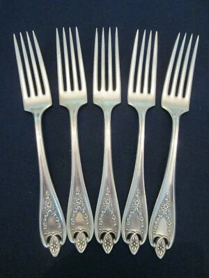 НАБОР ИЗ 5 ОБЕДЕННЫХ ВИЛОК! Винтажный ROGERS INT'L посеребренный: старая колония узор прекрасный - Изображение 1 из 4